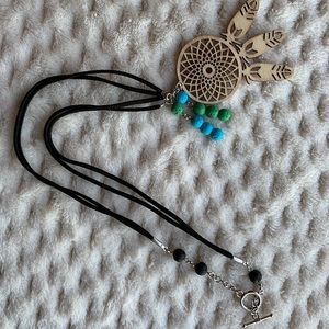 Wooden Feather and Multicolor Lava Rock Necklace